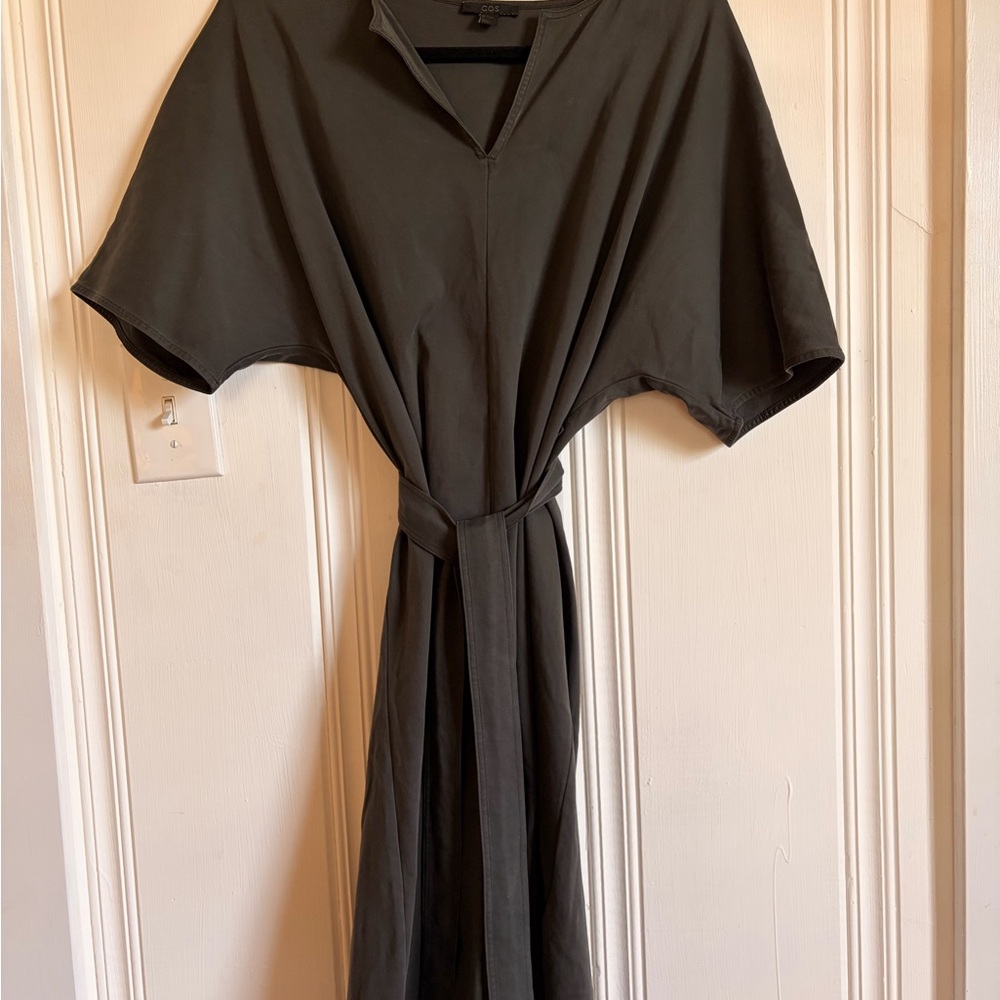 COS Olive-Green V-Neck Minimal Top